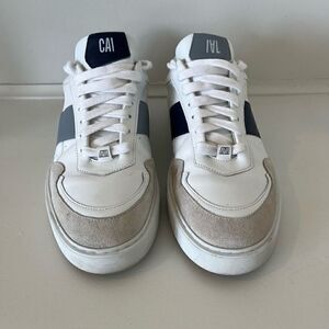 CAVAL Mens White & Blue Vegan Leather Trainers Sneakers - size 9(42)